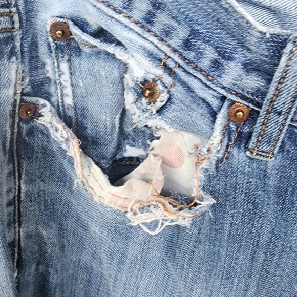 Lucky Brand Mens Distressed Blue Jeans 36x32 Straight Fit Medium Wash Denim - Picture 5 of 11